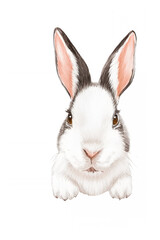 アナログタッチ、手描き風の可愛い座るパンダウサギ正面、兎のイラスト　卯年　年賀状素材　AI生成画像