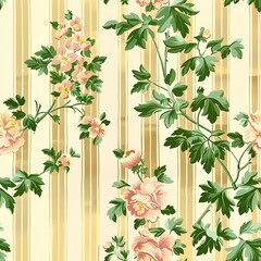 Pattern of stripes and flowers in the style of wallpaper and upholstery fabrics in the 19th century. Repeatable Pattern.