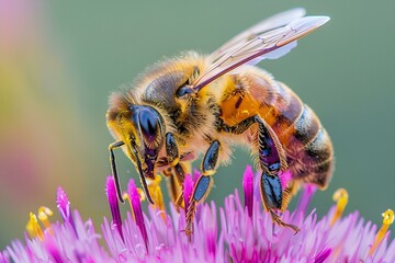 Makro zbliżenie pszczoły na kwiatku