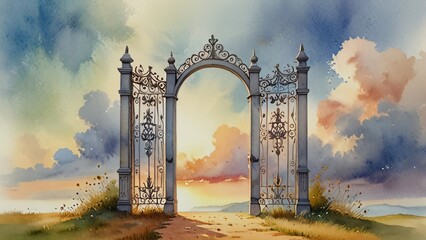 watercolor painting gate of heaven
