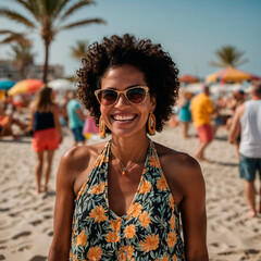 Beach Fun: Portrait of a Black Woman at a Summer Party