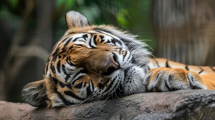 close up a sleepy tiger in a zoo . Generative Ai