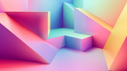 Minimalist Cover Template with Abstract Gradient Background and Collection of Vibrant 3D Geometric Prism Shapes
