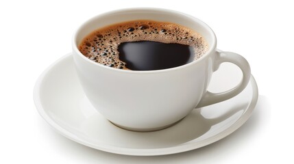 Obraz premium Black coffee in white cup and saucer on white background with clipping path