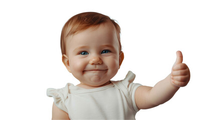 A isolated portrait of a cheerful little boy smiling and giving a thumbs up