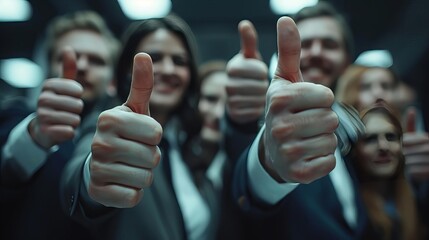 a dark and gloomy stock photo from a careers website with everyone smiling and giving thumbs up