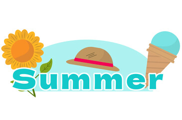 夏 summerアイコン。夏休み、アイス、バカンス。ベクターイラスト