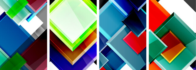 Color glass glossy square composition poster set for wallpaper, business card, cover, poster, banner, brochure, header, website