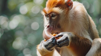 Close up of proboscis monkey eating . Generative Ai