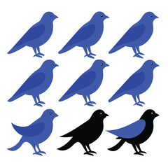 Set of Blue grosbeak animal black silhouettes vector on white background