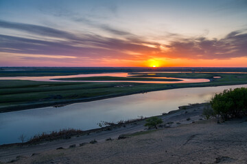 Sunset in Liujiazi, Dulbert Mongolian Autonomous County, Daqing City, Heilongjiang Province, China.