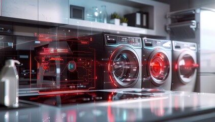 AI high-tech futuristic washing machine and dryer concept