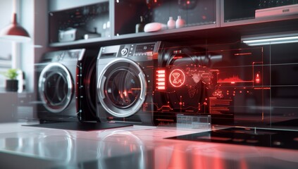 Obraz premium AI high-tech futuristic washing machine and dryer concept