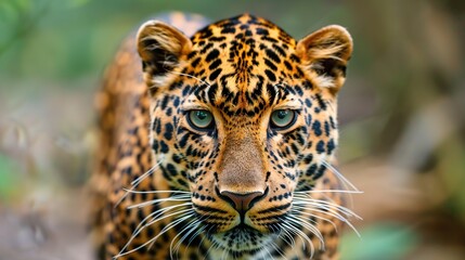 Close up young leopard portrait in nature. Generative Ai
