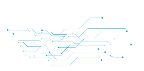 Obraz premium Vectors High-tech connection system on a blue background. Technology digital circuit board background. Technology black circuit diagram.