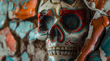Obraz premium Ceramic cracked mask in the shape of a skeleton head