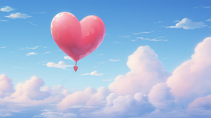 Fototapeta premium Romantic heartshaped balloon illustration against a dreamy sky backdrop, embodying love and happiness.