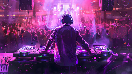 dj night club party rave with crowd in music festive