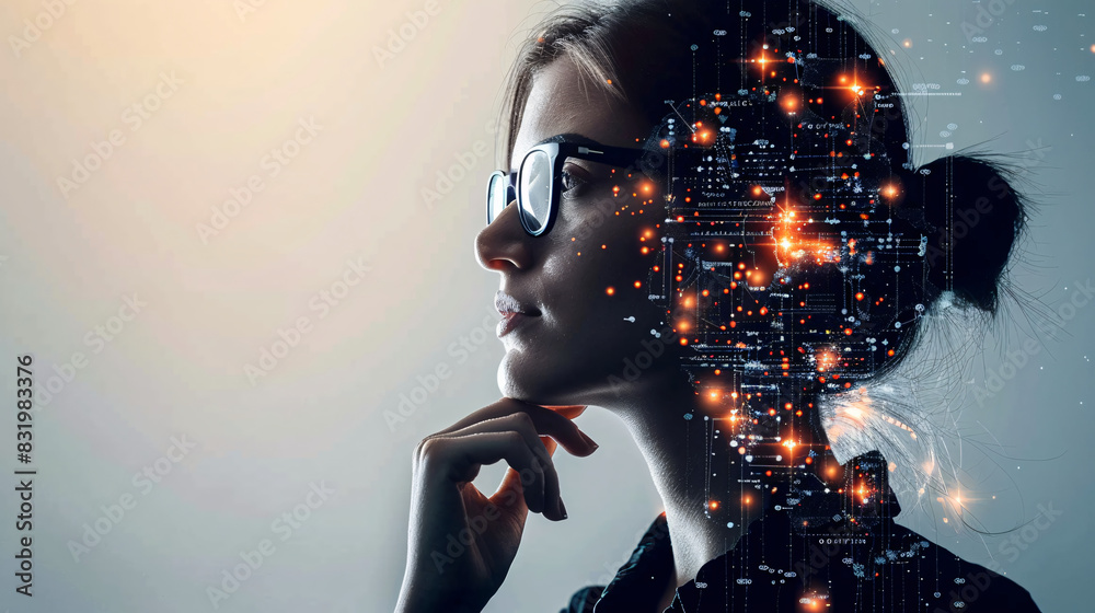 Poster expert in artificial intelligence developing software solutions with a blank space for text