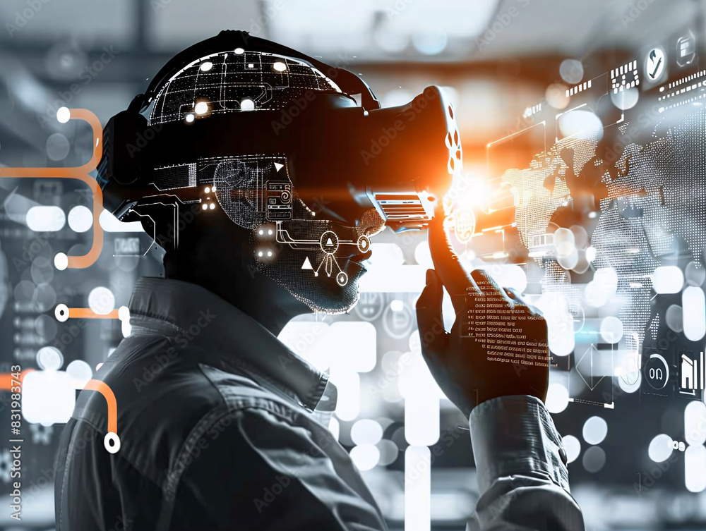 Poster scientist using virtual reality for machine learning development with space for your text
