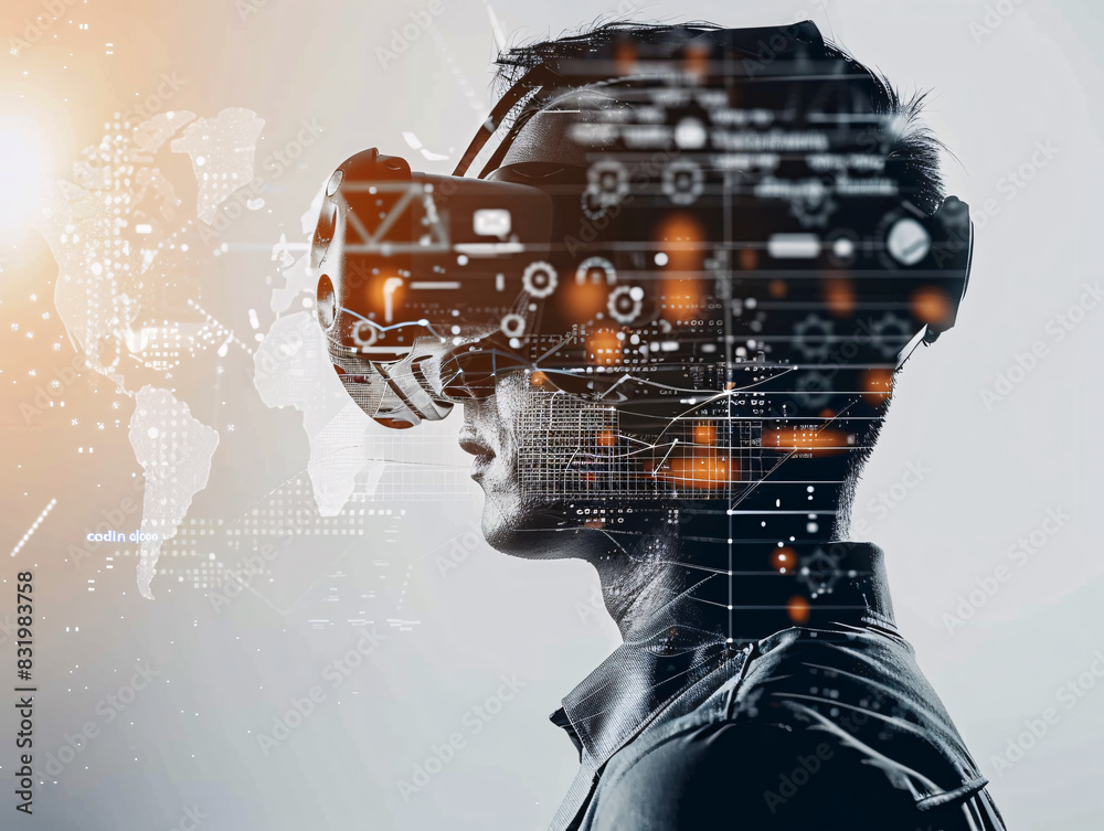 Poster scientist using virtual reality for machine learning development with space for your text