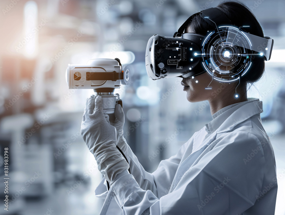 Poster scientist using virtual reality for machine learning development with space for your text
