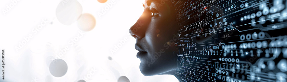 Poster data scientist utilizing cutting-edge technology for ai development with a designated text area