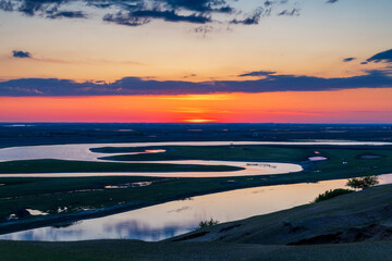 Fototapeta premium Sunset in Liujiazi, Dulbert Mongolian Autonomous County, Daqing City, Heilongjiang Province, China.
