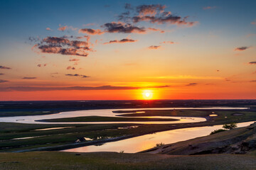 Sunset in Liujiazi, Dulbert Mongolian Autonomous County, Daqing City, Heilongjiang Province, China.