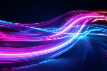 Abstract futuristic background with neon light waves and speed lines on dark blue  purple  pink color