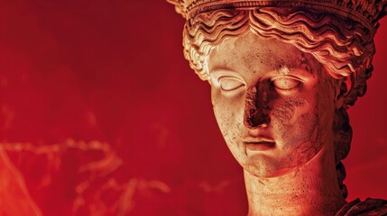 ancient greek statue in red lighting