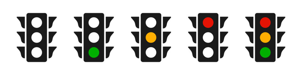 Traffic light set. Traffic control light with green, yellow and red