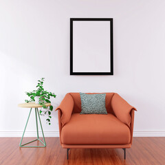 Modern Living Room Wall Poster Frame Mockup with beautiful interior house background. 3D Render