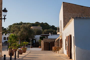 Ibiza, Sant Agusti des Vedra town square street. Balearic Islands, Spain.