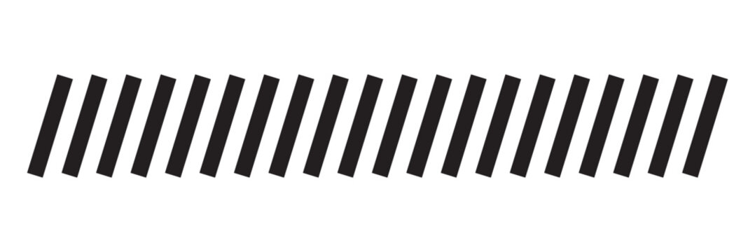 Slash line. Border with diagonal lines. Angle of tilt stripes. Black pattern of footer. Diagonal parallel lines divider strip. Tilt strip geometric abstract border. Slash divider. Vector illustration