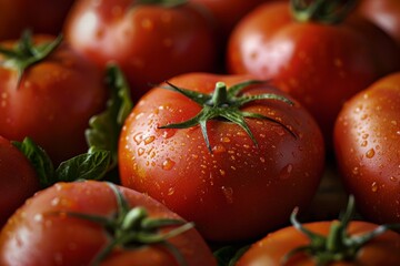 Fresh ripe tomatoes with water droplets
