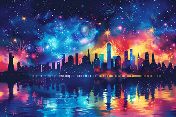 A Vibrant Background Featuring A Dazzling Display of Fireworks in Red, White, and Blue, Set Against A Night Sky