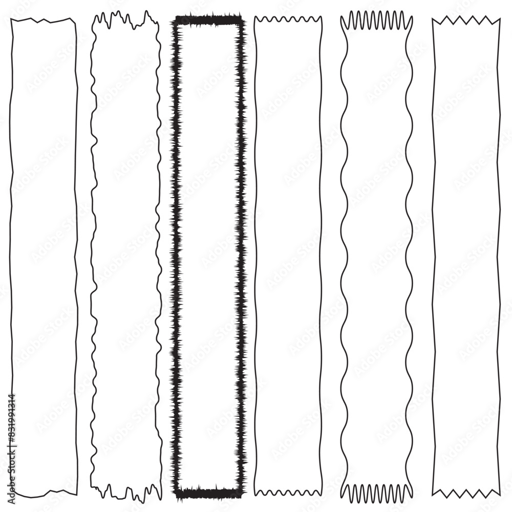 Fototapete rectangle geometric shape frame with wavy edges. zigzag wavy edge rectangle shapes elements set. vec