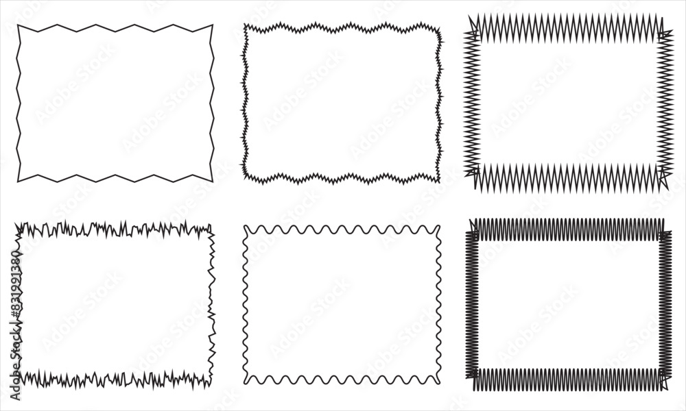 Fototapete rectangle geometric shape frame with wavy edges. zigzag wavy edge rectangle shapes elements set. vec
