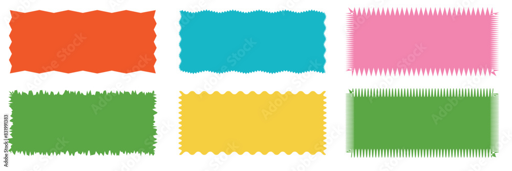 Fototapete rectangle geometric shape frame with wavy edges. zigzag wavy edge rectangle shapes elements set. vec