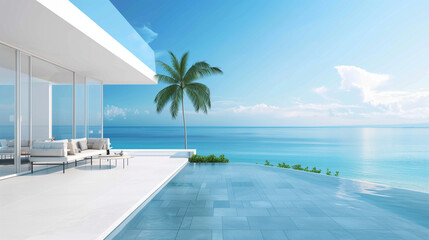 A house overlooking the sea with a swimming pool on the terrace