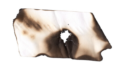 Burnt page on a white background. Vintage burned paper edges heart background