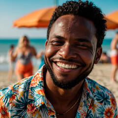 Portrait of a man smiling at a summer beach party