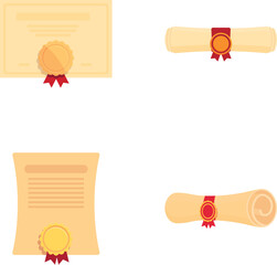 Four vector graphics of certificates and diplomas with golden seals