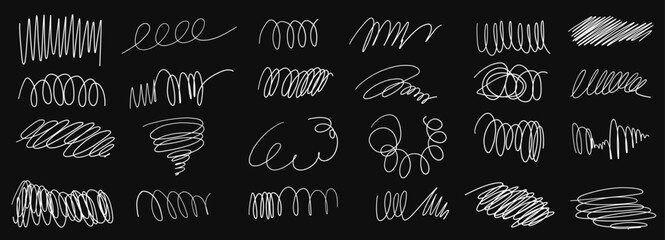 Scribble circles, oval checkmark doodle comic set heart, arrow, highlight underline text vector cute minimalist simple illustration.