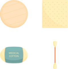 Vector illustration of personal hygiene items including cotton pads, swabs, and a package