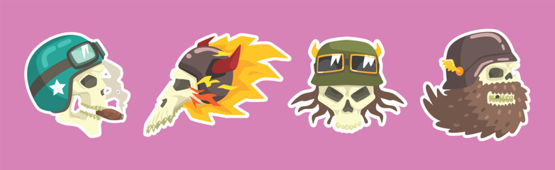 Obraz premium Skull Head with Beard Wearing Retro Helmet Vector Set