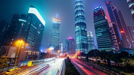 Fototapeta na wymiar Shenzhen city buildings at night and blurred