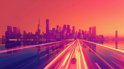 Fototapeta premium skyline road to city, Abstract background For business Graphic design illustration