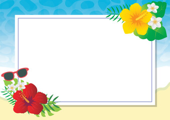 Obraz premium 南国のハイビスカスフレーム背景